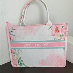 Amazon Pink and White Floral Weekend/ Beach / Bridal Tote Bag.